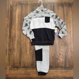 Kids Dinosaur Patterned Jogger Set - Gray & Black